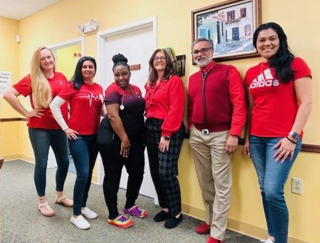Dr. DeoNarine's Staff wears Red for Women's heart health.